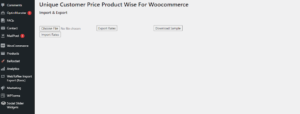 Unique Customer Price Product Wise For Woocommerce - Import & Export Page